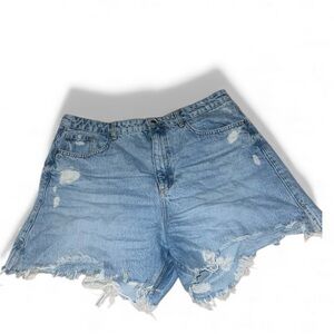 Zara Distressed Denim Shorts Women’s Size 14 Slit Sides, Frayed Hem, 100% Cotton